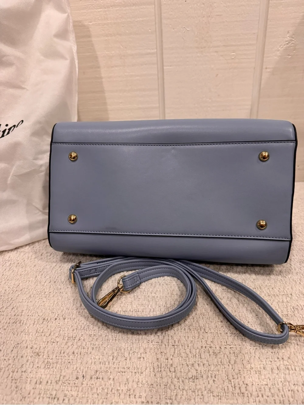 Italian Blue Leather Top-Handle Satchel with Detachable Strap